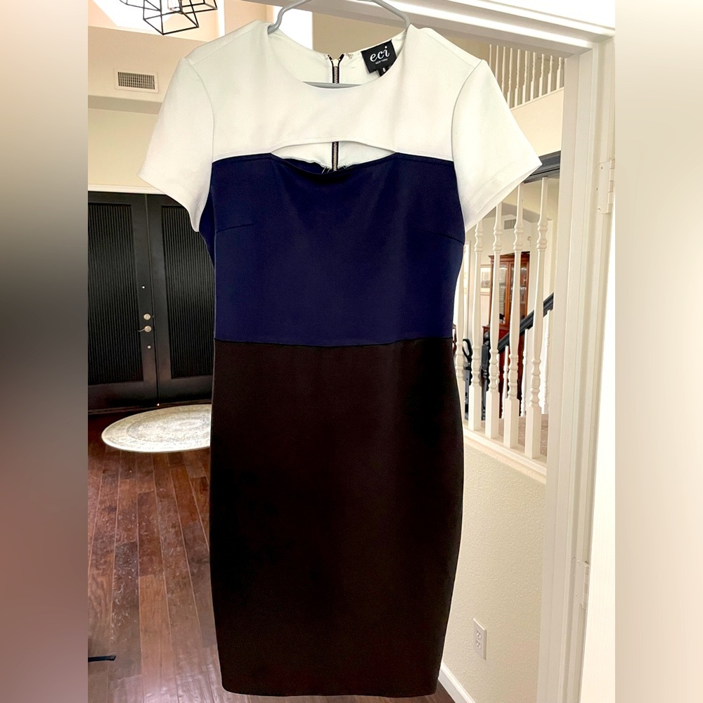 ECI Women's Colorblock Dress - White, Navy, Brown